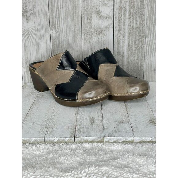 Vintage Spring Step Leather Two Tone Patchwork Clogs Size 37 - Picture 1 of 11